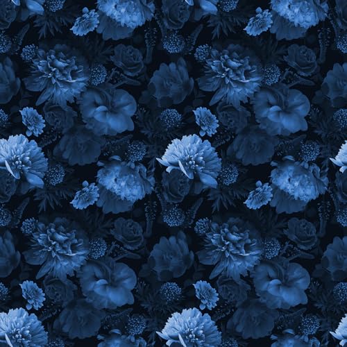 FunStick Tapete Selbstklebend Blumen Blau Dekofolie Möbelfolie Blumentapete Dunkelblau Klebefolie Blumen Schlafzimmer Wohnzimmer Fototapete Selbstklebend Blumen Blau Folie für Möbel Küche 44.5CM×3M von FunStick