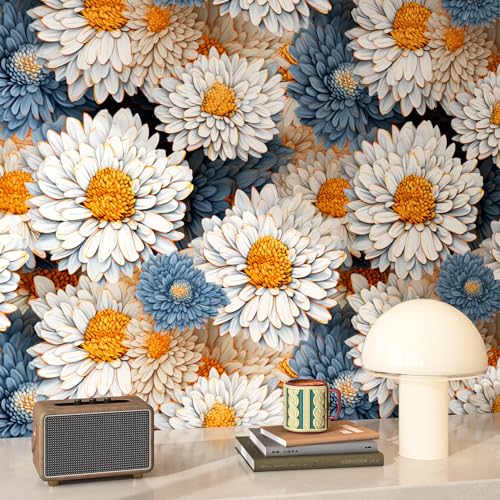 FunStick Weiß Blumentapete Selbstklebende Tapete Blau Weiß Kinderzimmer Gänseblümchen Selbstklebende Folie Weiß Klebefolie Möbel Muster Kinder Wandtapete Schlafzimmer Möbelfolie Blau Blumen 44.5CM×3M von FunStick
