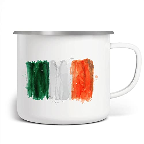 FunTasstic Emaille Tasse Camping Irland Flagge | Becher | Travel Mug | Van Camper, Farbe:weisssilber, Größe:300ml von FunTasstic