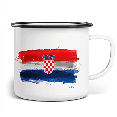 FunTasstic Emaille Tasse Camping Kroatien Flagge | Becher | Travel Mug | Van Camper, Farbe:weissschwarz, Größe:300ml von FunTasstic