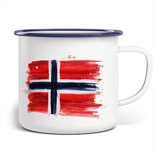 FunTasstic Emaille Tasse Camping Norwegen Flagge | Becher | Travel Mug | Van Camper, Farbe:weissblau, Größe:300ml von FunTasstic