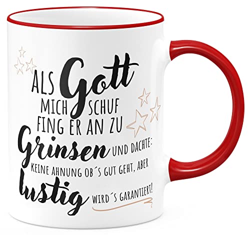 FunTasstic Tasse Als Gott mich schuf fing er an zu grinsen Kaffeebecher spülmaschinenfest für das Büro Tee, Kaffee Geschenkidee, Farbe:rot, Größe:Als Gott mich schuf von FunTasstic