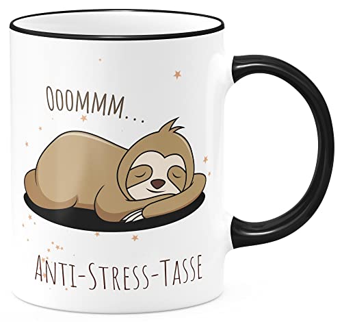 FunTasstic Tasse Anti Stress Tasse Faultier Kaffeebecher beidseitig bedruckt spülmaschinenfest Tasse für das Büro Tee, Kaffee Geschenkidee, Farbe:schwarz, Größe:Anti Stress Faultier von FunTasstic