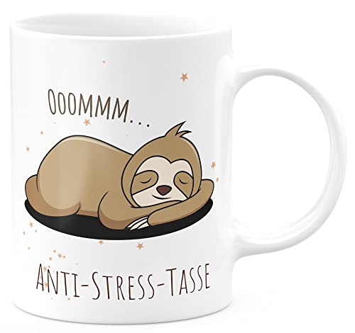 FunTasstic Tasse Anti Stress Tasse Faultier Kaffeebecher beidseitig bedruckt spülmaschinenfest Tasse für das Büro Tee, Kaffee Geschenkidee, Farbe:weiss, Größe:Anti Stress Faultier von FunTasstic