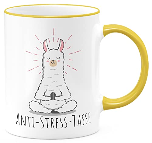 FunTasstic Tasse Anti Stress Tasse Llama Kaffeebecher beidseitig bedruckt spülmaschinenfest Tasse für das Büro Tee, Kaffee Geschenkidee, Farbe:gelb, Größe:Anti Stress Llama von FunTasstic