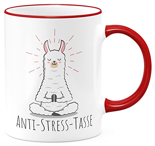 FunTasstic Tasse Anti Stress Tasse Llama Kaffeebecher beidseitig bedruckt spülmaschinenfest Tasse für das Büro Tee, Kaffee Geschenkidee, Farbe:rot, Größe:Anti Stress Llama von FunTasstic