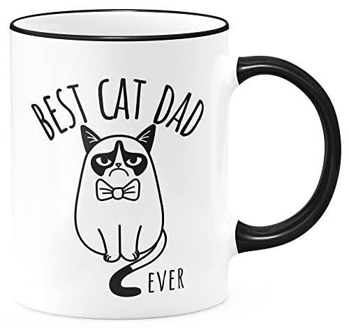 FunTasstic Tasse Best Cat Dad ever Kaffeebecher beidseitig bedruckt spülmaschinenfest Tasse für das Büro Tee, Kaffee Geschenkidee, Farbe:schwarz, Größe:330 ml von FunTasstic
