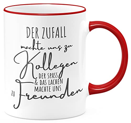 FunTasstic Tasse Der Zufall machte uns zu Kollegen Kaffeebecher beidseitig bedruckt spülmaschinenfest Tasse Büro Tee, Kaffee Geschenkidee, Farbe:rot, Größe:Zufall Kollegen von FunTasstic