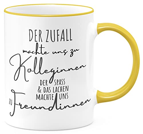 FunTasstic Tasse Der Zufall machte uns zu Kolleginnen Kaffeebecher beidseitig bedruckt spülmaschinenfest Tasse Büro Tee, Kaffee Geschenkidee, Farbe:gelb, Größe:Zufall Kolleginnen von FunTasstic