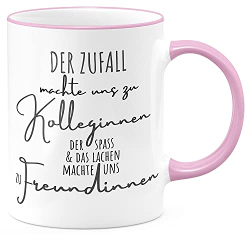 FunTasstic Tasse Der Zufall machte uns zu Kolleginnen Kaffeebecher beidseitig bedruckt spülmaschinenfest Tasse für das Büro Tee, Kaffee Geschenkidee, Farbe:rosa, Größe:Zufall Kolleginnen von FunTasstic