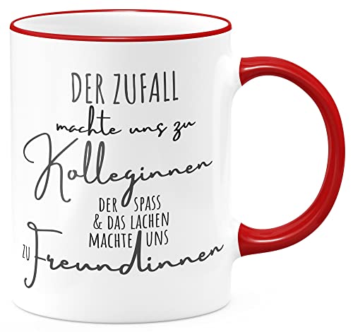 FunTasstic Tasse Der Zufall machte uns zu Kolleginnen Kaffeebecher beidseitig bedruckt spülmaschinenfest Tasse Büro Tee, Kaffee Geschenkidee, Farbe:rot, Größe:Zufall Kolleginnen von FunTasstic