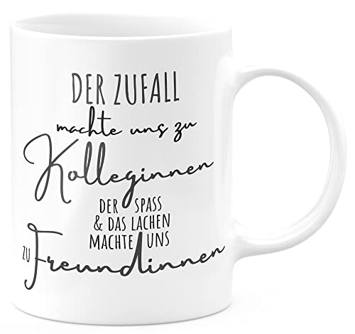 FunTasstic Tasse Der Zufall machte uns zu Kolleginnen Kaffeebecher beidseitig bedruckt spülmaschinenfest Tasse für das Büro Tee, Kaffee Geschenkidee, Farbe:weiss, Größe:Zufall Kolleginnen von FunTasstic