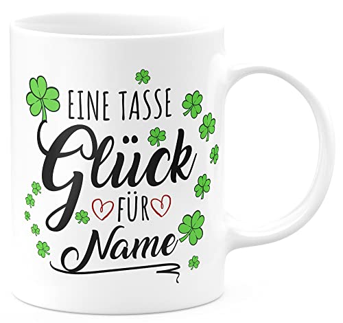 FunTasstic Tasse Eine Tasse Glück personalisiert mit Wunschnamen Kaffeebecher beidseitig bedruckt spülmaschinenfest Tasse Büro Tee, Kaffee Geschenkidee, Farbe:weiss, Größe:Eine Tasse Glück von FunTasstic