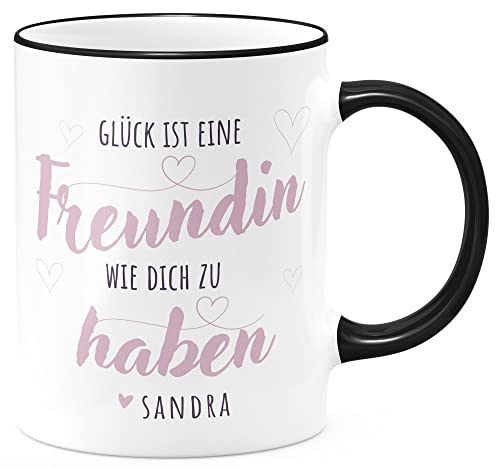 FunTasstic Tasse Glück ist eine Freundin wie Dich zu haben mit Wunschnamen Kaffeebecher für das Büro Tee, Kaffee Geschenkidee, Farbe:schwarz, Größe:Glück ist Freundin von FunTasstic