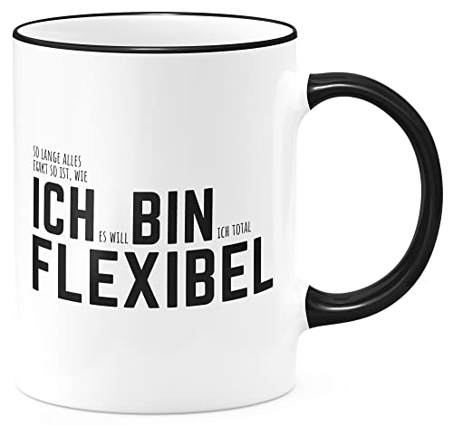 FunTasstic Tasse Ich bin flexibel. Kaffeebecher beidseitig bedruckt Büro, Farbe:schwarz, Größe:330 ml von FunTasstic