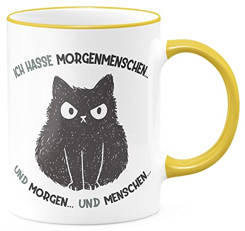 FunTasstic Tasse Ich hasse Morgenmenschen. und Morgen. und Menschen Kaffeebecher beidseitig bedruckt spülmaschinenfest Tasse für das Büro Tee, Kaffee Geschenkidee, Farbe:gelb, Größe:330 ml von FunTasstic