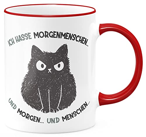 FunTasstic Tasse Ich hasse Morgenmenschen. und Morgen. und Menschen Kaffeebecher beidseitig bedruckt spülmaschinenfest Tasse für das Büro Tee, Kaffee Geschenkidee, Farbe:rot, Größe:330 ml von FunTasstic