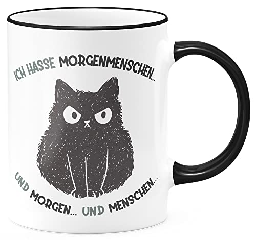 FunTasstic Tasse Ich hasse Morgenmenschen. und Morgen. und Menschen Kaffeebecher beidseitig bedruckt spülmaschinenfest Tasse für das Büro Tee, Kaffee Geschenkidee, Farbe:schwarz, Größe:330 ml von FunTasstic