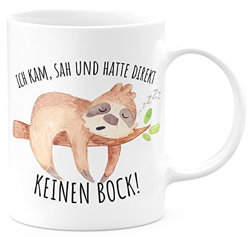 FunTasstic Tasse Ich kam sah und hatte direkt keinen Bock Kaffeebecher beidseitig bedruckt spülmaschinenfest für das Büro Tee, Kaffee Geschenkidee, Farbe:weiss, Größe:Ich kam - keinen Bock von FunTasstic