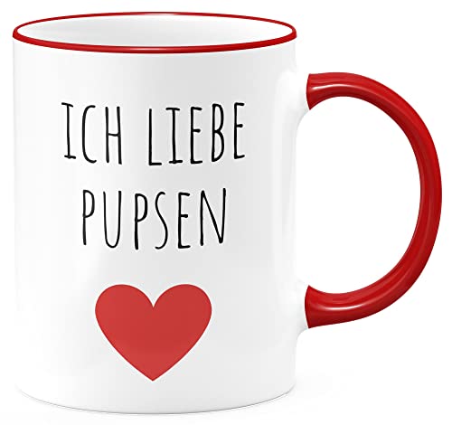 FunTasstic Tasse Ich liebe Pupsen Kaffeebecher beidseitig bedruckt spülmaschinenfest Tasse für das Büro Tee, Kaffee Geschenkidee, Farbe:rot, Größe:330 ml von FunTasstic