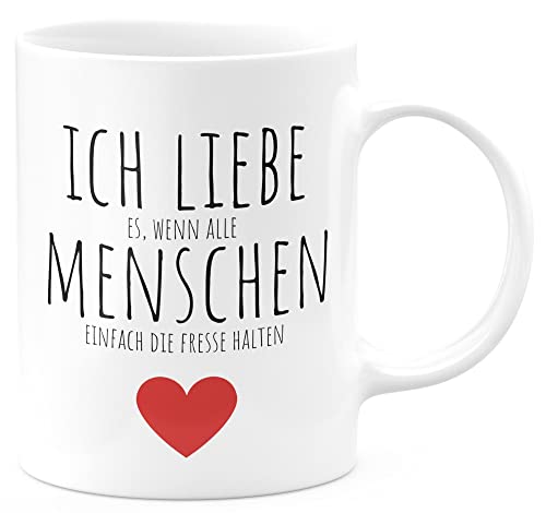 FunTasstic Tasse Ich liebe es, wenn alle Menschen einfach dei Fresse halten Kaffeebecher beidseitig bedruckt spülmaschinenfest Tasse für das Büro Tee, Kaffee Geschenkidee, Farbe:weiss, Größe:330 ml von FunTasstic