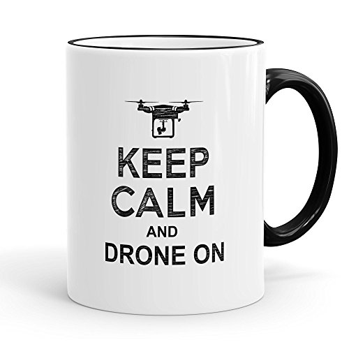 FunTasstic Tasse Keep Calm and drone on - Kaffeepott Kaffeebecher 375 ml, Farbe:schwarz von FunTasstic