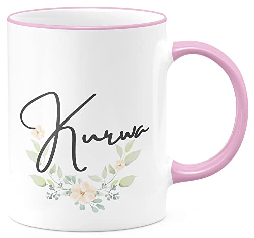 FunTasstic Tasse Kurwa Kaffeebecher beidseitig bedruckt spülmaschinenfest Tasse Büro Tee, Kaffee Geschenkidee, Farbe:rosa, Größe:Kurwa von FunTasstic