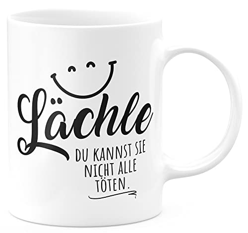 FunTasstic Tasse Lächle, Du kannst sie nicht alle töten Kaffeebecher beidseitig bedruckt spülmaschinenfest Tasse für das Büro Tee, Kaffee Geschenkidee, Farbe:weiss, Größe:Lächle - töten von FunTasstic