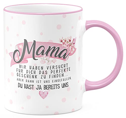 FunTasstic Tasse Mama - wir haben versucht für dich das perfekte Geschenk zu finden Kaffeebecher beidseitig bedruckt Büro, Farbe:rosa, Größe:330 ml von FunTasstic