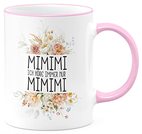 FunTasstic Tasse Mimimi ich höre immer nur Mimimi Kaffeebecher beidseitig bedruckt spülmaschinenfest Tasse für das Büro Tee, Kaffee Geschenkidee, Farbe:rosa, Größe:330 ml von FunTasstic