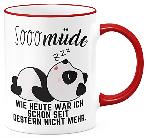 FunTasstic Tasse So müde wie heute war ich schon seit gestern nicht mehr Kaffeebecher beidseitig bedruckt Büro, Farbe:rot, Größe:330 ml von FunTasstic