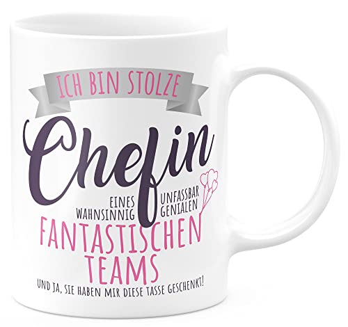 FunTasstic Tasse Stolze Chefin Kaffeebecher beidseitig bedruckt spülmaschinenfest Tasse für das Büro Tee, Kaffee Geschenkidee, Farbe:weiss, Größe:Chefin von FunTasstic