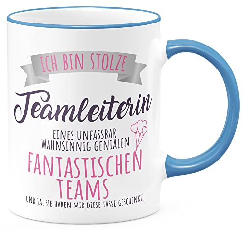 FunTasstic Tasse Stolze Teamleiterin Kaffeebecher beidseitig bedruckt spülmaschinenfest Tasse für das Büro Tee, Kaffee Geschenkidee, Farbe:cambridgeblue, Größe:Teamleiterin von FunTasstic