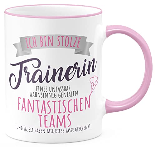 FunTasstic Tasse Stolze Trainerin Kaffeebecher beidseitig bedruckt spülmaschinenfest Tasse für das Büro Tee, Kaffee Geschenkidee, Farbe:rosa, Größe:Trainerin von FunTasstic