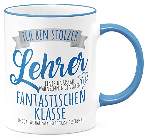 FunTasstic Tasse Stolzer Lehrer Kaffeebecher beidseitig bedruckt spülmaschinenfest Tasse für das Büro Tee, Kaffee Geschenkidee, Farbe:cambridgeblue, Größe:Lehrer von FunTasstic