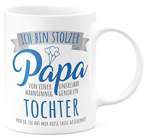 FunTasstic Tasse Stolzer Papa von einer genialen Tochter - zum Vatertag Kaffeebecher beidseitig bedruckt Büro, Farbe:weiss, Größe:330 ml von FunTasstic