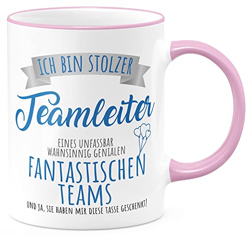 FunTasstic Tasse Stolzer Teamleiter Kaffeebecher beidseitig bedruckt spülmaschinenfest Tasse für das Büro Tee, Kaffee Geschenkidee, Farbe:rosa, Größe:Teamleiter von FunTasstic