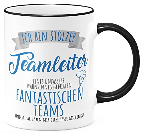 FunTasstic Tasse Stolzer Teamleiter Kaffeebecher beidseitig bedruckt spülmaschinenfest Tasse für das Büro Tee, Kaffee Geschenkidee, Farbe:schwarz, Größe:Teamleiter von FunTasstic
