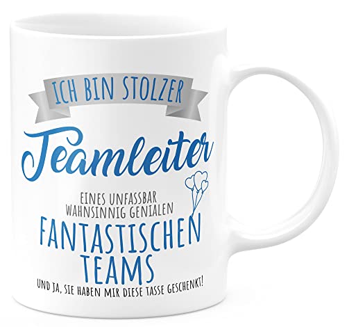 FunTasstic Tasse Stolzer Teamleiter Kaffeebecher beidseitig bedruckt spülmaschinenfest Tasse für das Büro Tee, Kaffee Geschenkidee, Farbe:weiss, Größe:Teamleiter von FunTasstic