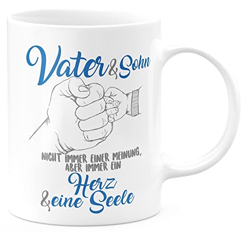 FunTasstic Tasse Vater und Sohn - ein Herz und eine Seele - für Vatertag Kaffeebecher beidseitig bedruckt Büro, Farbe:weiss, Größe:330 ml von FunTasstic