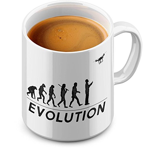 Funtasstic Tasse Drone Evolution - Kaffeepott Kaffeebecher 300 ml, Farbe:weiss von FunTasstic