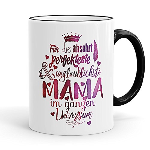 Funtasstic Tasse Für die absolut perfekteste Mama - Kaffeepott Kaffeebecher 300 ml (3920), Farbe:schwarz von FunTasstic