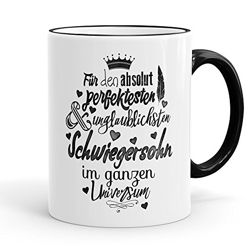 Funtasstic Tasse Für den absolut perfektesten Schwiegersohn - Kaffeepott Kaffeebecher 300 ml, Farbe:schwarz von FunTasstic