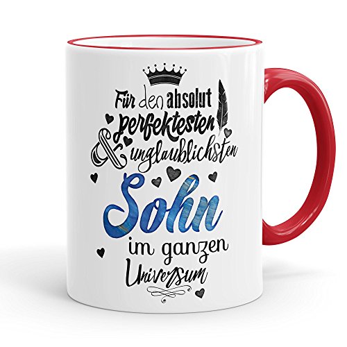 Funtasstic Tasse Für den absolut perfektesten Sohn - Kaffeepott Kaffeebecher 300 ml, Farbe:rot von FunTasstic