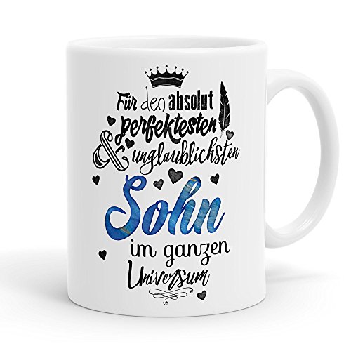 Funtasstic Tasse Für den absolut perfektesten Sohn - Kaffeepott Kaffeebecher 300 ml, Farbe:weiss-matt von FunTasstic