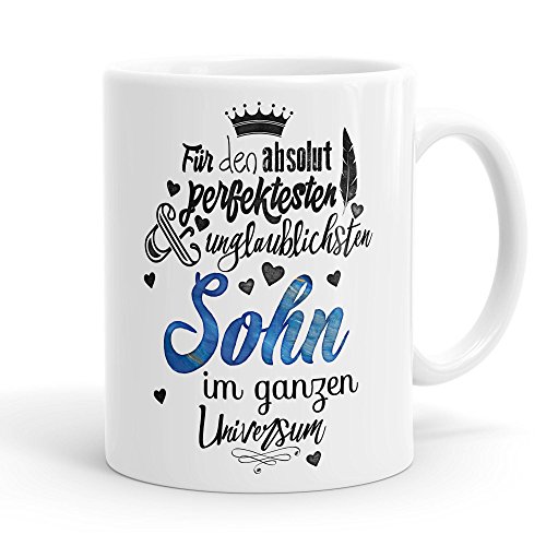 Funtasstic Tasse Für den absolut perfektesten Sohn - Kaffeepott Kaffeebecher 300 ml, Farbe:weiss von FunTasstic