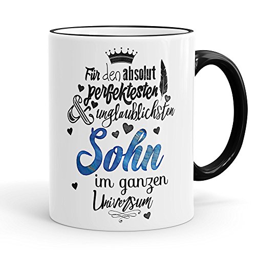 Funtasstic Tasse Für den absolut perfektesten Sohn - Kaffeepott Kaffeebecher 300 ml, Farbe:schwarz von FunTasstic