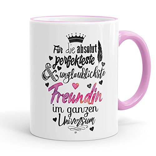 Funtasstic Tasse Für die absolut perfekteste Freundin - Kaffeepott Kaffeebecher 300 ml (3917), Farbe:rosa von FunTasstic