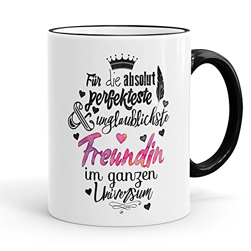 Funtasstic Tasse Für die absolut perfekteste Freundin - Kaffeepott Kaffeebecher 300 ml (3917), Farbe:schwarz von FunTasstic