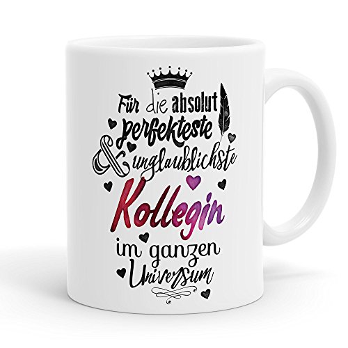 Funtasstic Tasse Für die absolut perfekteste Kollegin - Kaffeepott Kaffeebecher 300 ml (3919), Farbe:weiss-matt von FunTasstic